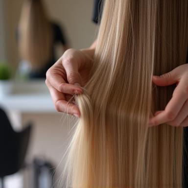 Stylist attaching hair extensions