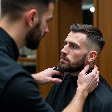 Stylist giving a man a trim