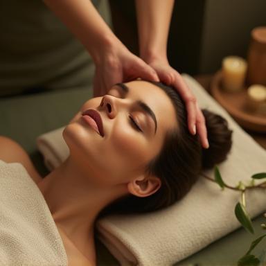 Client enjoying a scalp massage